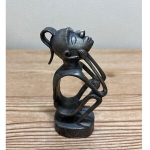 Vintage Brass African Thinker Figurine Abstract Seated Sculpture Pose Home Decor